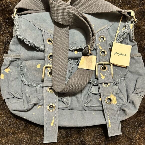 Free People NWT Denim Courier Bag - Picture 2 of 5